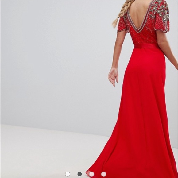 Red Wrap Maxi Dress With Embellishment - Picture 2 of 4